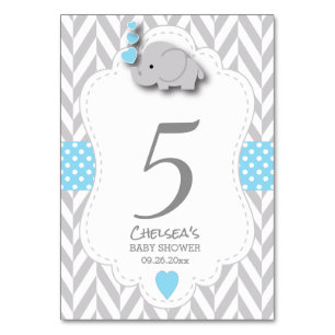 Blue and Grey Chevron Elephant - Table Card