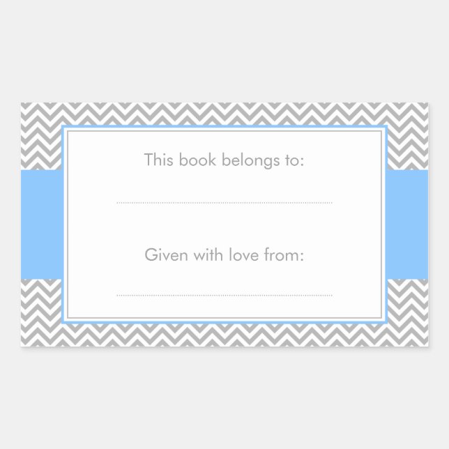 Blue and Grey Chevron Pattern Bookplate Sticker (Front)