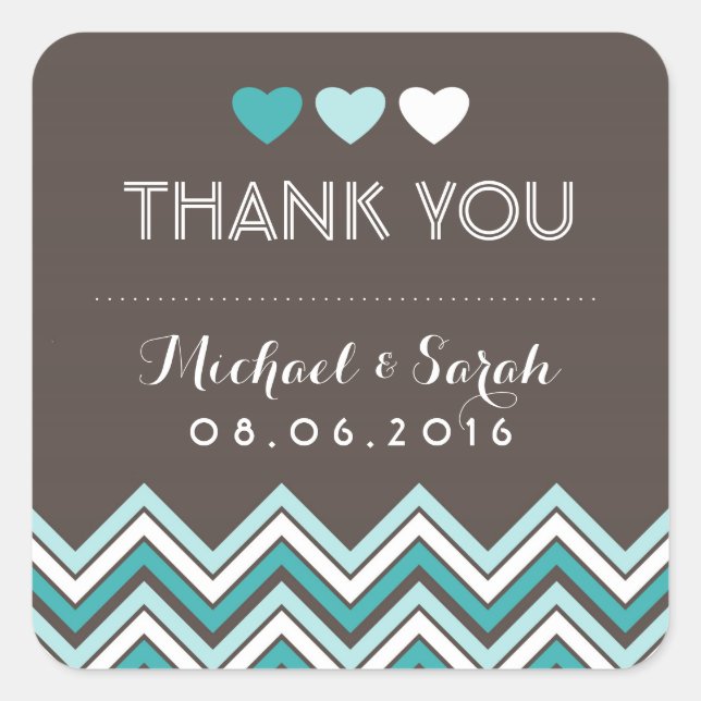 Blue and Grey Chevron Pattern Thank You Sticker (Front)