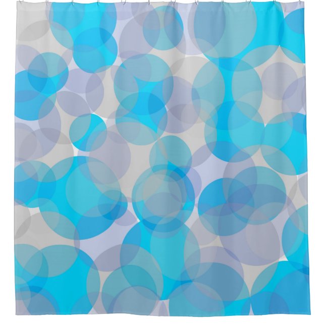 Blue and grey circles pattern shower curtain (Front)