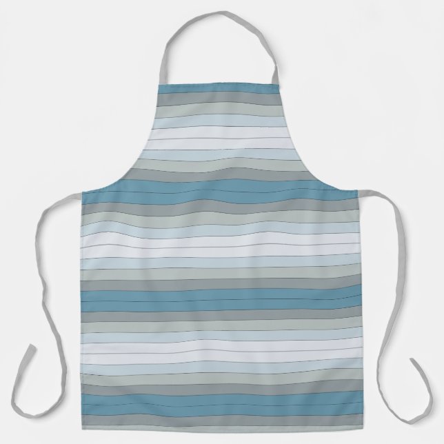 Blue And Grey Colour Stripes On Watercolor Paper Apron (Front)