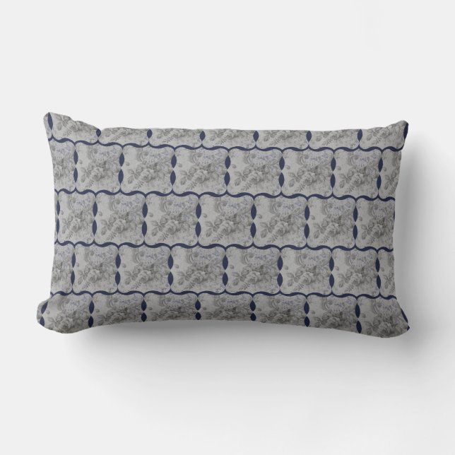 Blue and Grey Country Chic design Lumbar Pillow (Front)