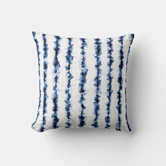 blue and grey crinkly textured lines on white throw pillow