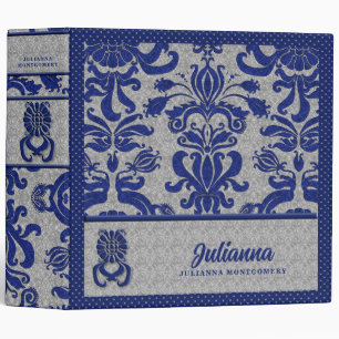 Blue and Grey Damask Custom Binder
