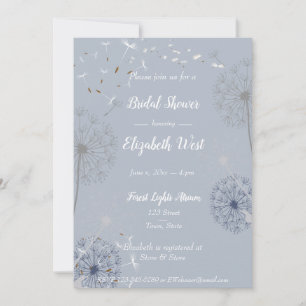 Blue and Grey Dandelion Puffs Bridal Shower Invitation