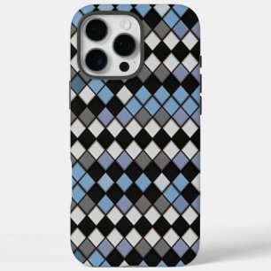 Blue and Grey Diamond Tile Pattern iPhone 16 Pro Max Case