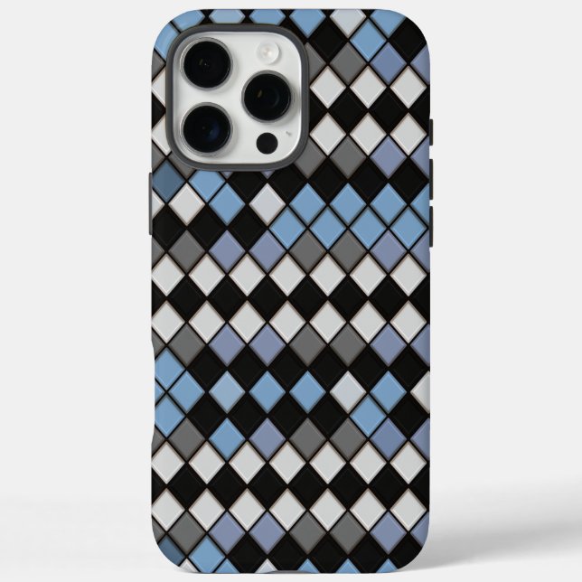 Blue and Grey Diamond Tile Pattern Case-Mate iPhone Case (Back)