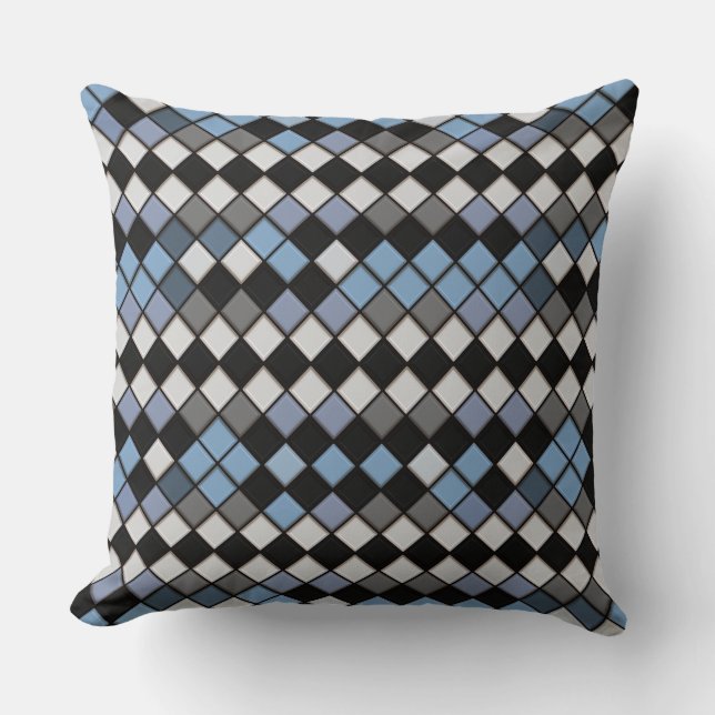 Blue and Grey Diamond Tile Pattern Throw Pillow (Front)