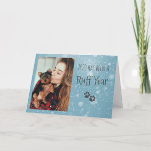 Blue and Grey, Dog Paw Prints Ruff Year Holiday