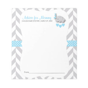 Blue and Grey Elephant   Baby Shower - Advice Notepad