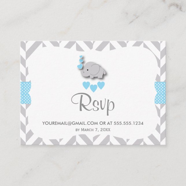 Blue and Grey Elephant Baby Shower - RSVP Email Enclosure Card (Front)