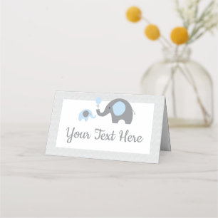 Blue and Grey Elephant Baby Shower Tent Cards