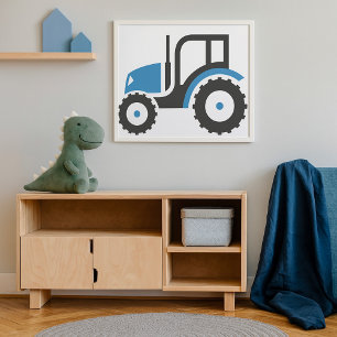 Blue and Grey Farm Tractor Icon Poster