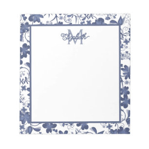 Blue and Grey Floral Monogram Notepad