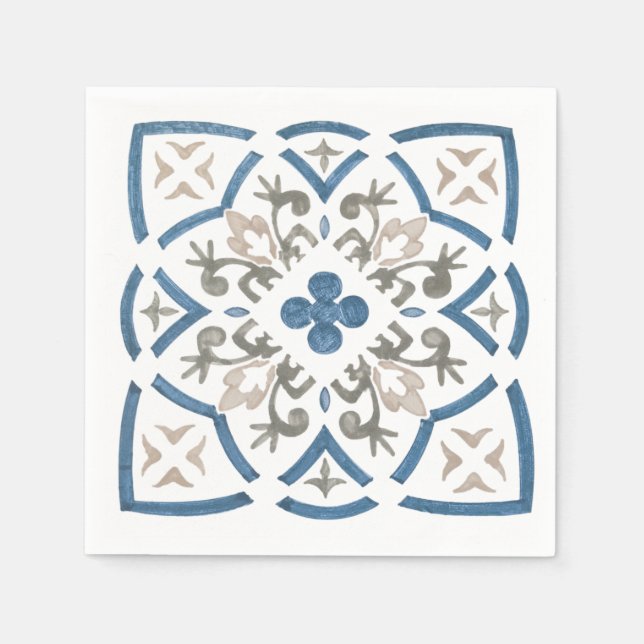 Blue and grey flourish design    napkin (Front)