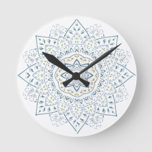 Blue and grey flower   round clock