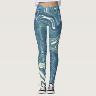 blue and grey fluid color pattern design leggings