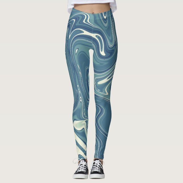 blue and grey fluid color pattern design leggings (Front)