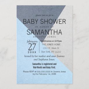 Blue and Grey Geo Triangles Baby Shower Invites