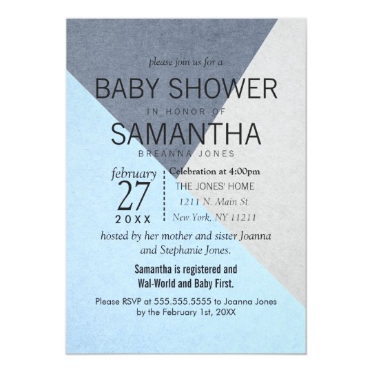 Blue and Grey Geo Triangles Baby Shower Invites