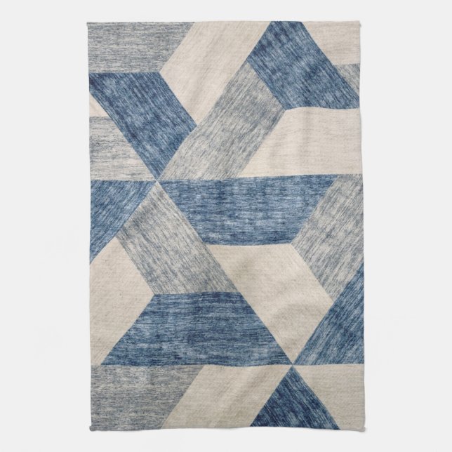 Blue and Grey Geometric Abstract Kitchen Towel (Vertical)