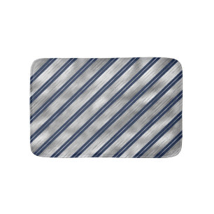 Blue and Grey Glossy Stripes Bath Mat