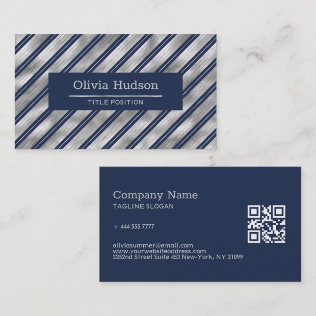Blue and Grey Glossy Stripes Business Card (Front/Back)
