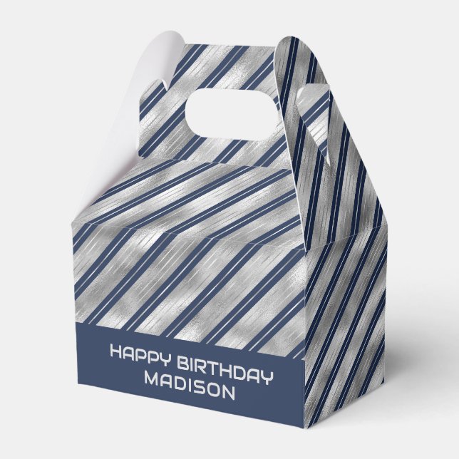 Blue and Grey Glossy Stripes Favor Box (Front Side)