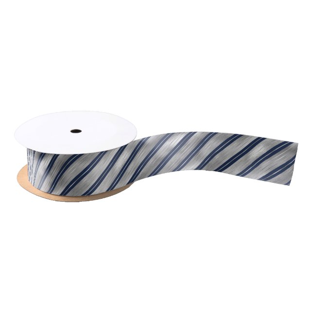 Blue and Grey Glossy Stripes  Satin Ribbon (Spool)