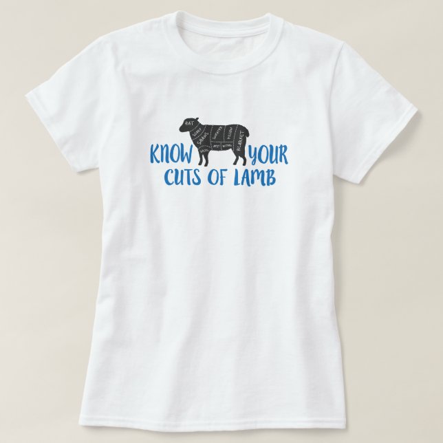 Blue and Grey Know Your Cuts of Lamb T-Shirt (Design Front)