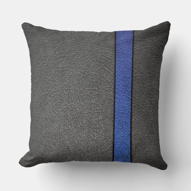 Blue and Grey Leather Throw Pillow (Front)