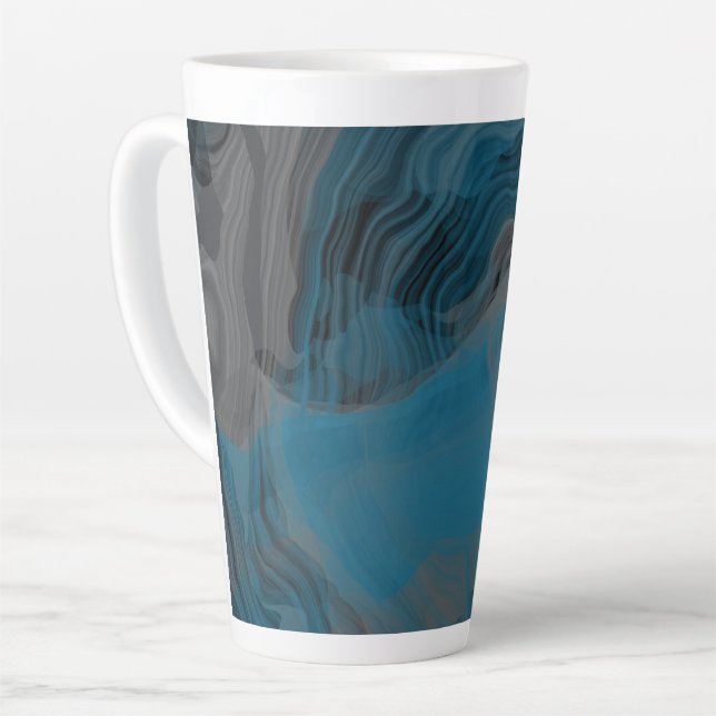 Blue and Grey Marble Abstract Latte Mug (Left Angle)