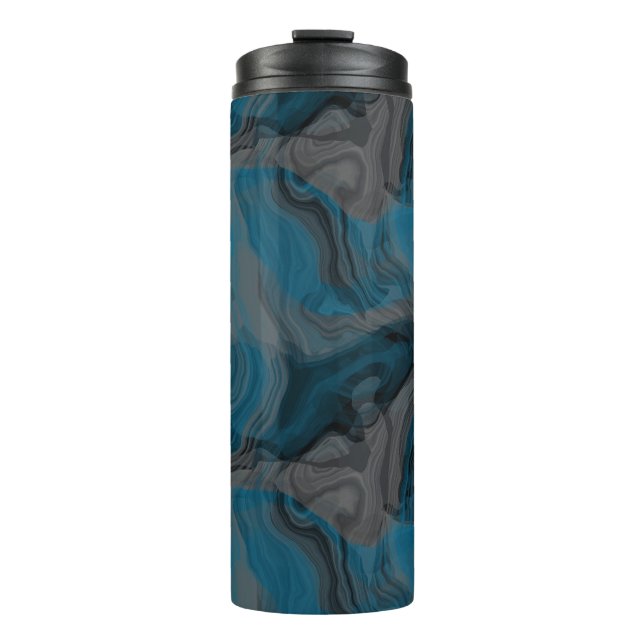 Blue and Grey Marble Abstract Thermal Tumbler (Front)