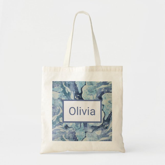 Blue and Grey Marble Watercolor Personalized  Tote Bag (Front)