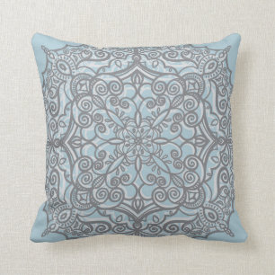 Blue and grey Medallion Throw Pillow