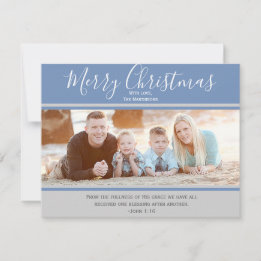 Blue and Grey Merry Christmas Photo Card