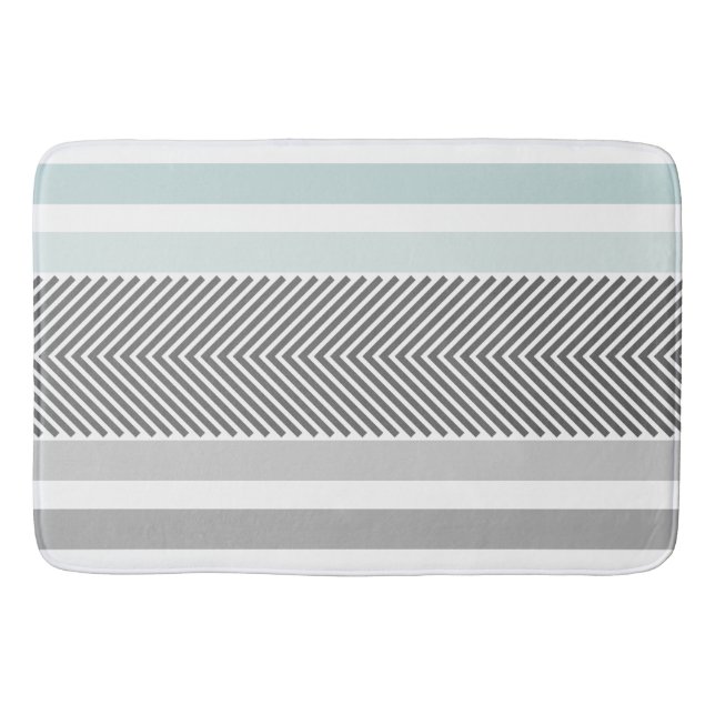 Blue and Grey Modern Abstract Arrow Pattern Bath Mat (Front)