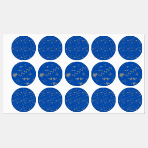 blue and grey pattern of birds, dots, footsteps,