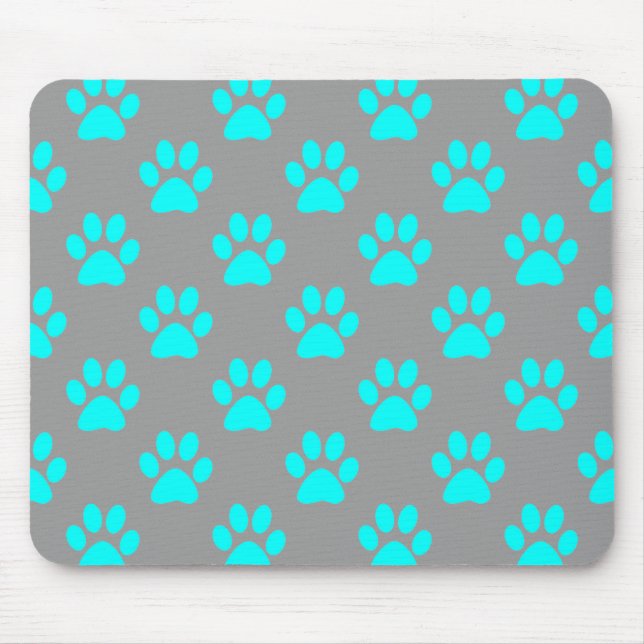 Blue and grey paws pattern mouse pad (Front)