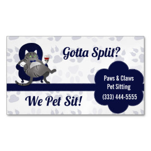 Blue and Grey Pet Sitter's Gotta Split? Paw Print Magnetic Business Card
