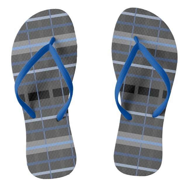 Blue and Grey Plaid Flip Flops (Footbed)