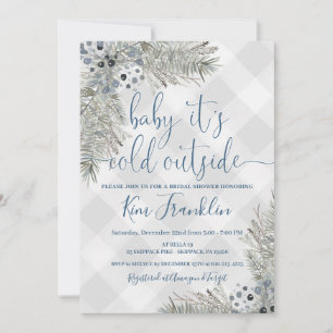 Blue and Grey Plaid Winter Bridal Shower Invitatio Invitation