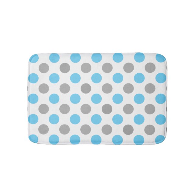 Blue and grey polka dots pattern bath mat (Front)