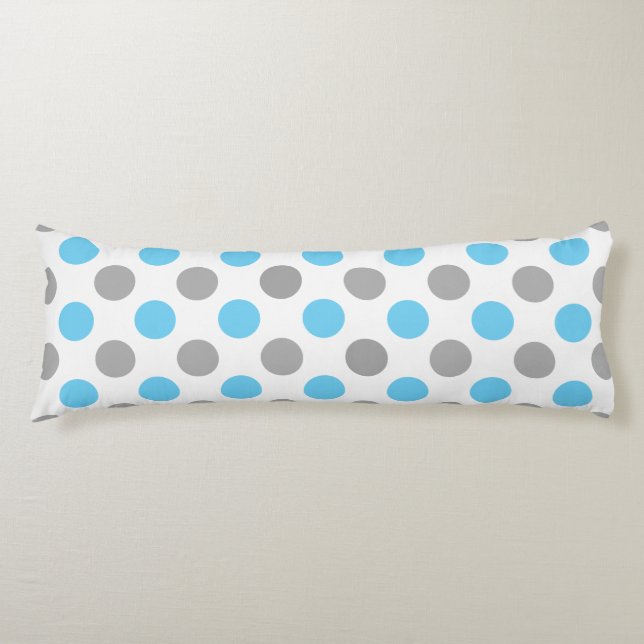 Blue and grey polka dots pattern body pillow (Front)