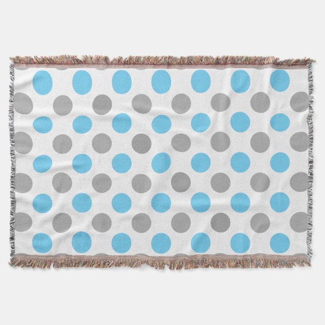 Blue and grey polka dots pattern throw blanket (Front)