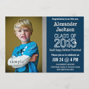 Blue and Grey Preschool or Kindergarten graduation Invitation