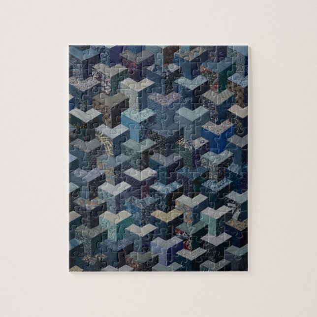 Blue and grey quilt pattern jigsaw puzzle (Vertical)