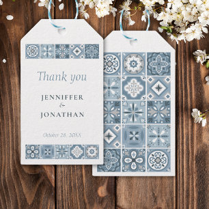Blue and grey spanish tiles heart Gift Tag