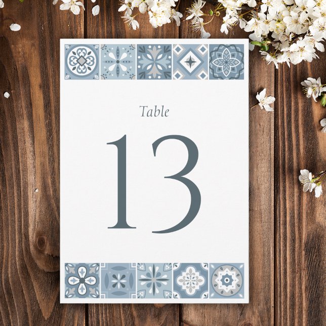 Blue and grey Spanish tiles table number (Creator Uploaded)