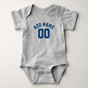 Blue and Grey Sports Jersey Custom Name Number Baby Bodysuit